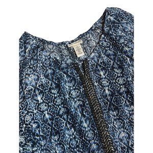 Catherines Womens 2X Pleated Shirred Stretch Tunic Blouse Blue V Neck 3/4 Sleeve